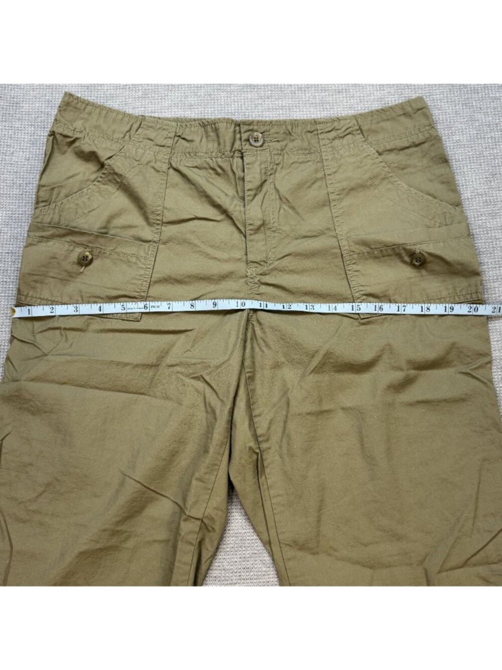 Caribbean Joe Cargo Capris Womens Size 12 Khaki Pockets Tab Cuffs 100% Cotton - Picture 9 of 13